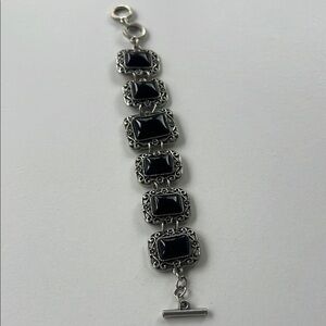 Sterling-Style Black Stone Link Bracelet